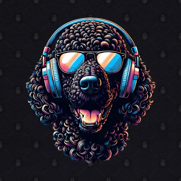 Curly-Coated Retriever Smiling DJ with Headphones and Sunglasses by ArtRUs